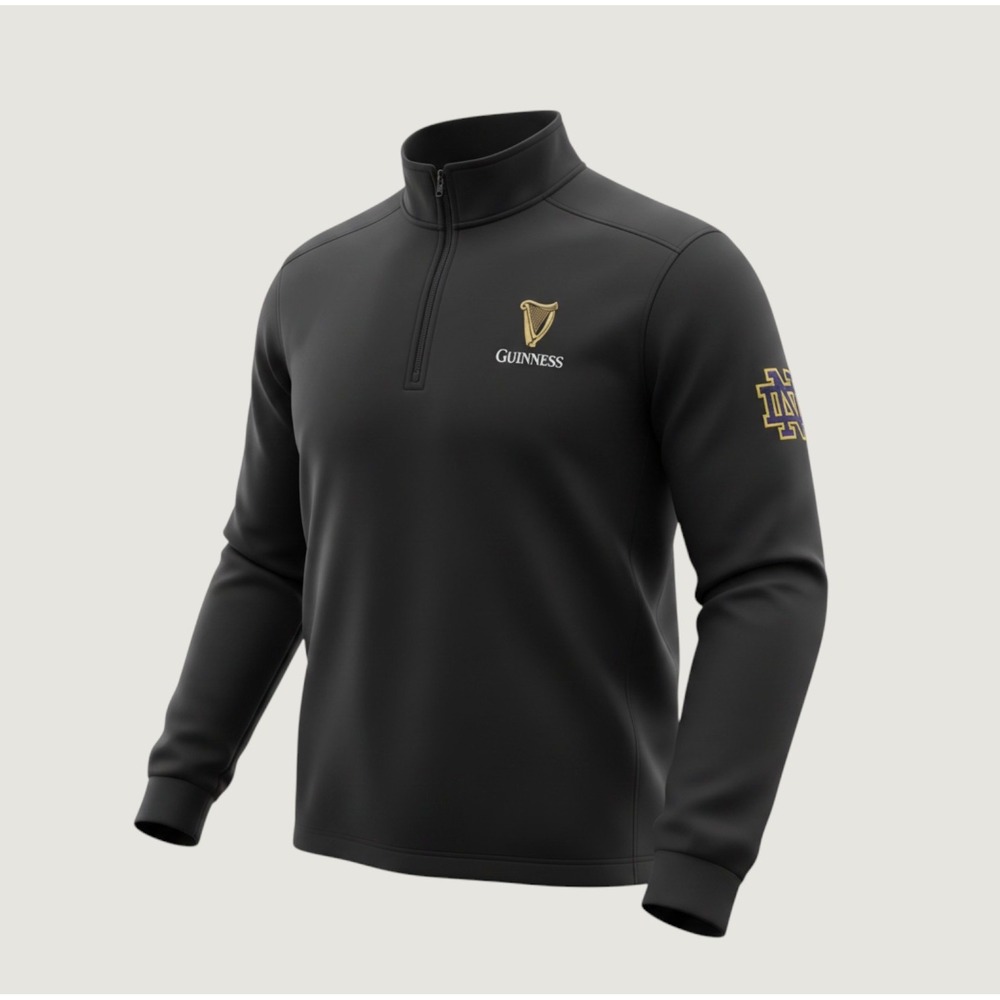 Guinness Notre Dame Quarter Zip Pullover Mens Large Black Official Beer Alumni
